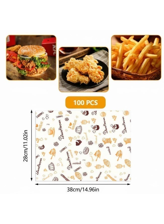 أديلي 100 قطعة ورق تغليف وورق خبز 38×28 سم، ورق برشمان مقاوم للماء والدهون، للاستعمال مرة واحدة، مناسب للسندويشات والبرجر والشواء وتبطين الصواني - Image 2